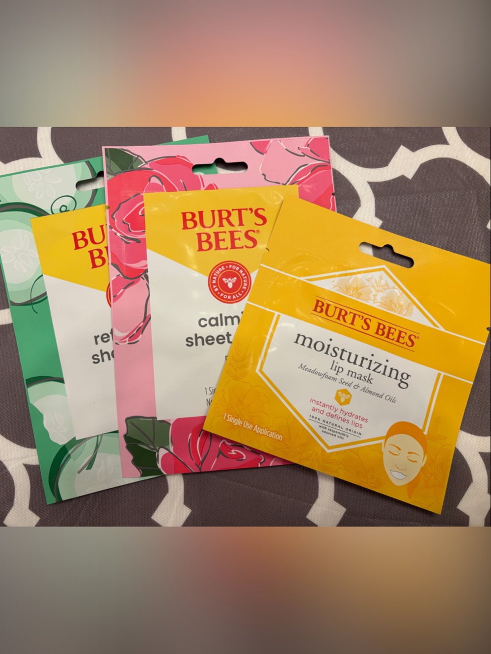 Burt's Bees Sheet & Lip Mask Bundle - Yellow, Pink, Green